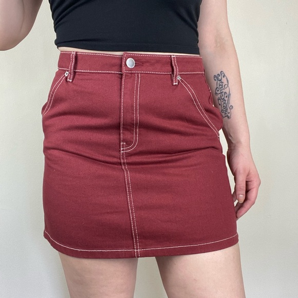 H&M Skirts Nwot Red Denim Mini Skirt Poshmark